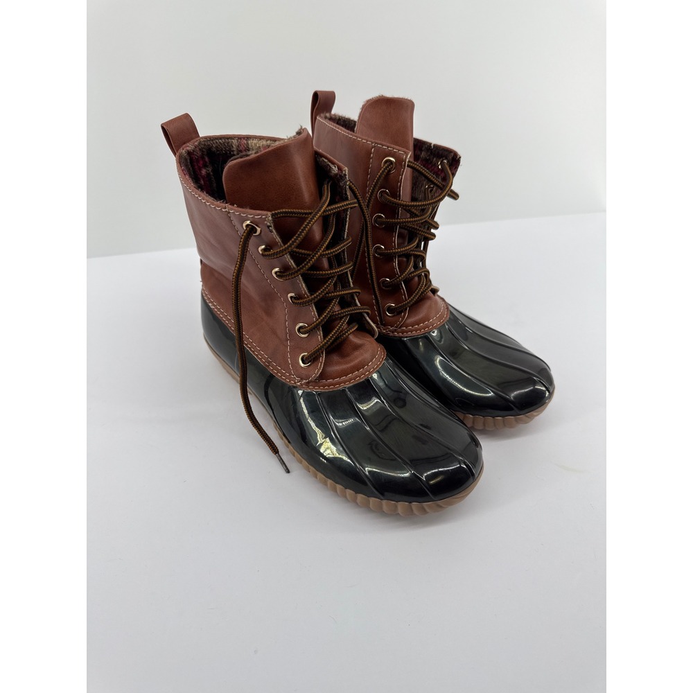 Yoki Womens Duck Boots Brown Black Plaid Lined Waterproof Lace Up Size 6